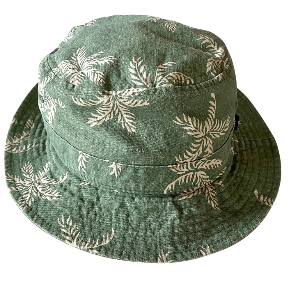 Kooringal Palm Valley Bucket Hat Green and Cream Cotton Linen Crushable M/L